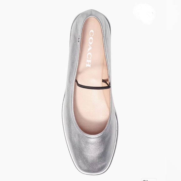 NWT COACH Emilia Silver Metallic Leather Ballet Flats - 9.5 - Picture 3 of 11